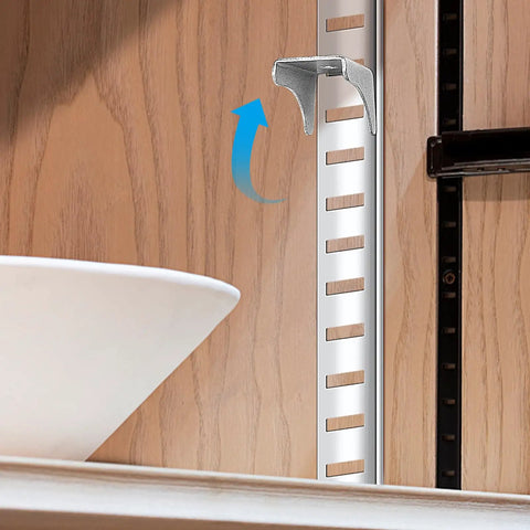 Heavy Duty Steel Shelf Clips For Metal Cabinets And Display Units Easy To Use Lightweight Shelf Supports, installation view.