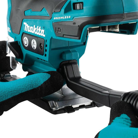 Close-up of 18V LXT Brushless Cordless Barrel Grip Jig Saw Tool Only With Variable Speed 800 To 3,000 SPM For Precise Cuts, Long Battery Life