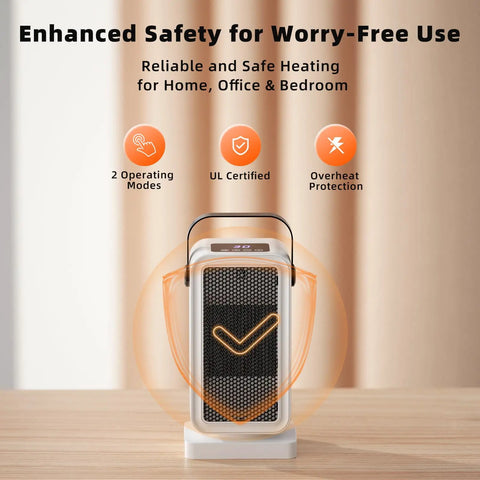 Fast 2 Second Warmth Ceramic Space Heater For Indoor Use featuring compact design and overheat protection on a desk
