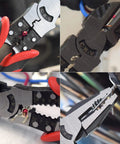 Close-up of Heavy Duty 5 In 1 Pliers Set with Linesman, Diagonal Cut, Needle Nose, Wire Stripper, Crimper for DIY and repairs.