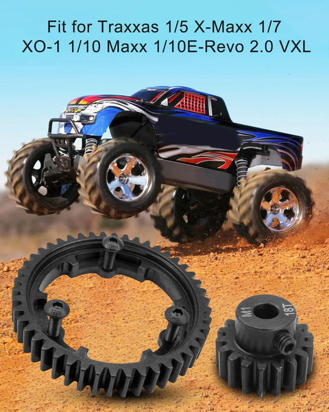 Hardened Steel 46T Spur Gear With 18T Pinion Set For Traxxas 1/5 X-Maxx 1/7 XO-1 1/10 Maxx E-Revo 2.0 VXL Replacement 6447, Built Tough, Precise Transmission, Smooth Power Delivery, Easy Fit Upgrade