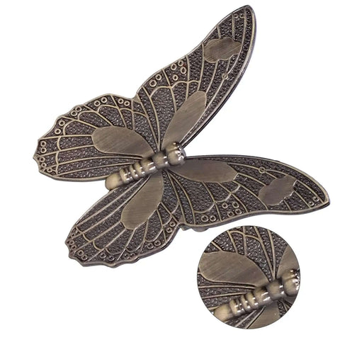 Butterfly-shaped vintage style drawer knob pull handle set for cabinets and dressers, metal retro vibe cabinet hardware close-up view.