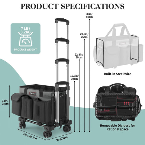 Rolling Cleaning Caddy On Wheels With Hard Bottom And Wearable Tote Handles Four Carry Options Grey with product specifications