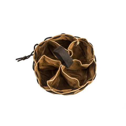 Top view of Parachute Nail Pouch And Hardware Organizer Bag For Nails, Screws, And Supplies, Heavy Duty Waxed Canvas, showing compartments