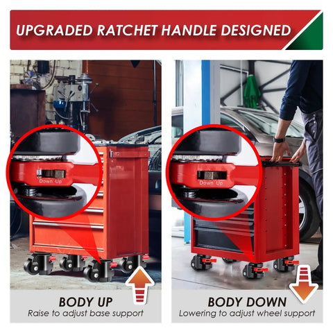 Rock Solid 6600 Lb Plate Mount Leveling Casters With Silver Steel Polyurethane Wheels Four Pack, showing height adjustment mechanism.