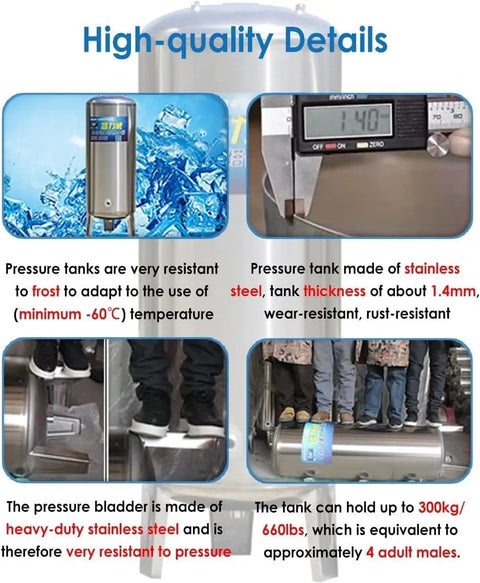 Built Like A Tank 79 Gallon Stainless Steel Pressure Tank For Yard And Garden Water Storage And Pump Systems Automatic Pressure Control seamless design.