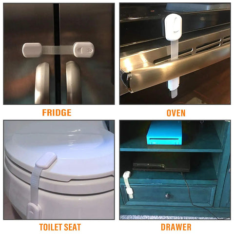 Tot Smart Baby Proofing Cabinet Locks And Tough As Nails Child Safety Drawer Latches For Kitchen Fridges Doors With Strong Grip Adhesive Straps Easy Peasy Install 10 Piece Kit on fridge, oven, toilet seat, and drawer.