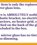 Text detailing features of Replacement Mirror Glass With Full Size Adhesive For Golf GTI And E Golf Passenger Side View Right RH Direct Fit No Backing Plate Included