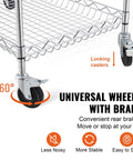 Must Have Heavy Duty 3 Tier Kitchen Utility Cart On Wheels With 661 Lbs Capacity showing locking caster wheels and wire basket