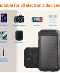 Solar Charger Portable 20000mAh Battery Pack With USB C And Dual LED Flashlights, suitable for various electronic devices