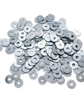 Pile of silver washers from Dope All In One Aluminum Pop Rivet Washer Kit For 1/8 Inch, 5/32 Inch, 3/16 Inch Rivets, 350 Pc Assortment