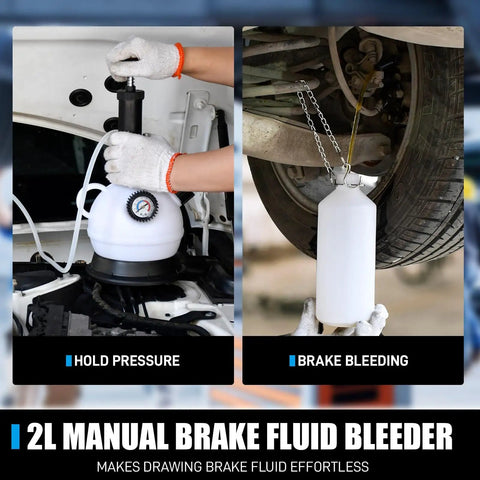 2L Manual Brake Bleeder Pump Kit For One Man Pro Grade Use With Master Cylinder Adapter, Pressure Gauge And Ring Wrench, Fits GM Buick Cadillac Chevy GMC Hummer