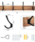 Acacia Wood Wall Coat Rack With Heavy Duty 4 Double Hooks, 15 Inch Long Hat Rack For Coats, Bags, Towels, And Leashes shown with dimensions