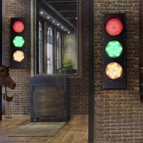 Remote Control Traffic Light Wall Lamp Triple Light 19 Inch Tall Industrial Retro Dope Sconce LED Bulbs Included Black Finish