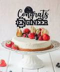 Congrats Engineer Cake Topper For Graduation Party Decor Future Engineer Theme Class Of 2026 Black Glitter Topper on cake