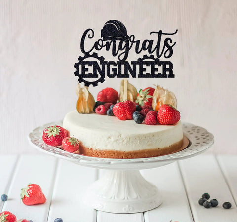 Congrats Engineer Cake Topper For Graduation Party Decor Future Engineer Theme Class Of 2026 Black Glitter Topper on cake