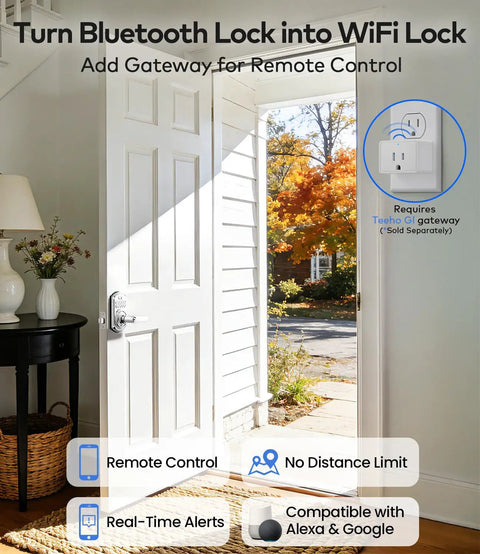 Knockout Smart Keypad Door Lock With Handle For Front Door Entry Boasting A Slick Satin Nickel Finish And Total Game Changing App Control Plus One Hundred Custom Passcodes For Easy Peasy Keyless Access And Full Alexa Google Compatibility