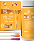 At Home Lead Test Kit with 60 rapid swabs and 30 second color change results shown with packaging and instructions.