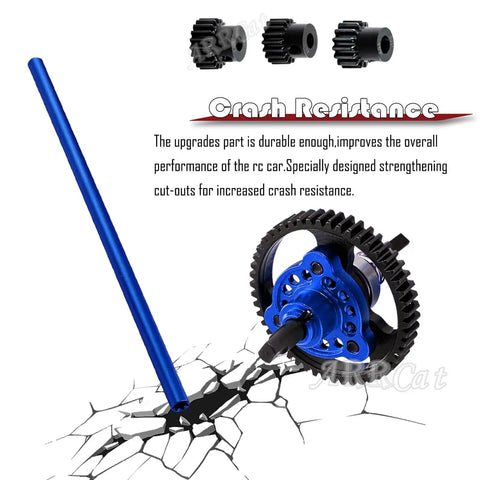 52T Metal Slipper Clutch Spur Gear And Center Drive Shaft Upgrade Kit For 1/10 Slash 4X4 VXL 32-Pitch Navy Blue