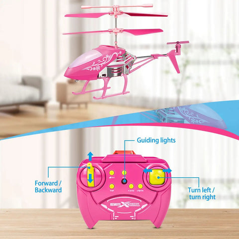 Pink RC Helicopter For Kids And Beginners 2.4GHz 3.5 Channel Indoor Flight Toy with LED lights and remote control details