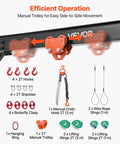 Manual trolley with hooks and slings for the Workhorse Grade Adjustable Gantry Crane 4400 Lbs Capacity Portable Shop Lift Hoist.