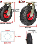 8 inch and 10 inch Heavy Duty Rubber Swivel Caster Wheels Two Pack, puncture proof with steel mounts for carts and furniture.