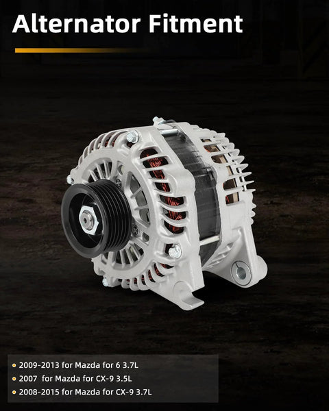 110 Amp 12 Volt Alternator Replacement Drop In For Mazda 6 2009 To 2013 3.7L And Mazda CX 9 2007 To 2015 3.5L And 3.7L With 6 Groove Pulley CW Rotation Durable Auto Electrical Part