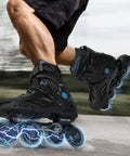 Unisex Inline Skates With CNC Aviation Aluminum Frame Built For Outdoor Street Skating And Fitness Training Durable Lightweight Boots With Flexible Support For Miles Of Sessions Black And Blue Mens 10 11 Womens 11 12 295mm in action on street