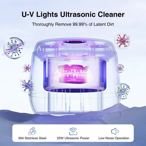 Visual of Retainer Cleaner Machine With 45kHz Ultrasonic Cleaning And LED Digital Timer 200ml Capacity, showcasing inner mechanism.
