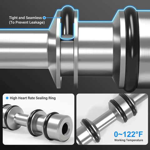 Close-up of 2 Position 5 Way Solenoid Valve DC 12V Pilot Operated Electric Valve with sealing ring and temperature range details.
