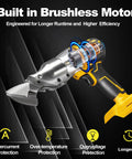 WeToolGoo Cordless Brushless Metal Shears For Dewalt 20V Max cutting 14 gauge steel with brushless motor and ergonomic handle.
