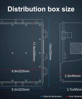 Image showing dimensions of All Weather Outdoor Electrical Junction Box With Waterproof Abs Panel Enclosure And Removable Grille Snap Lock Hinged Cover.