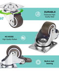 One Inch Tiny Caster Wheels Set Four Heavy Duty Swivel Plate Casters With Brakes Non Mark Rubber for Furniture DIY Projects