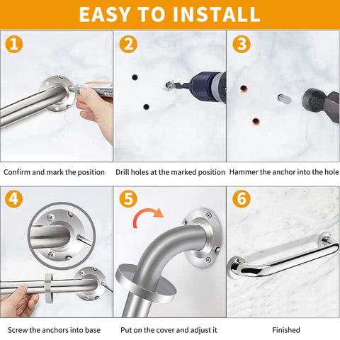 Installation guide for Heavy Duty 24 Inch Brushed Nickel Grab Bars For Bathroom Safety, Solid One Piece Construction With Rust Resistant Finish And Effortless Install, Hella Sturdy Wall Mounted Hand Support, 2 Pack.