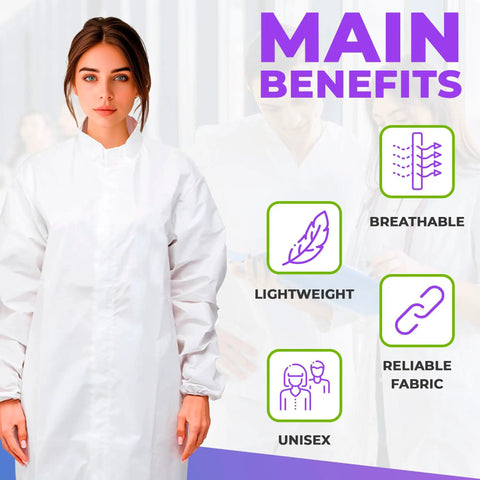 Disposable Lab Coats For Adults Pack Of 10 Lightweight 60gsm Microporous Long Sleeve White With Elastic Cuffs Hook And Loop Closure Mandarin Collar No Pockets Breathable All Day Comfort Medical Gowns, adult in white coat