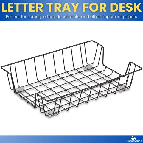Black steel front load letter tray for desk paper organization