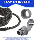 Liquid Tight Connector Three Quarter Inch Ninety Degree Non Metallic Flex Electrical Conduit Fittings Pack Of 25 For PVC Pipe Cable Easy DIY Home Kitchen Projects, including 90-degree elbow and flex pipe with easy installation instructions.