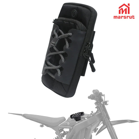 Ride Ready Front Battery Frame Cover Storage Bag For Electric Dirt Bikes And Ebikes Fits Surron Light Bee S And X LBX Talaria XXX X160 X260 E Ride Pro Mini S SR SS And Ultra Bee Rawrr Mantis Tuttio Soleil 01 shown with zippers and elastic strap.