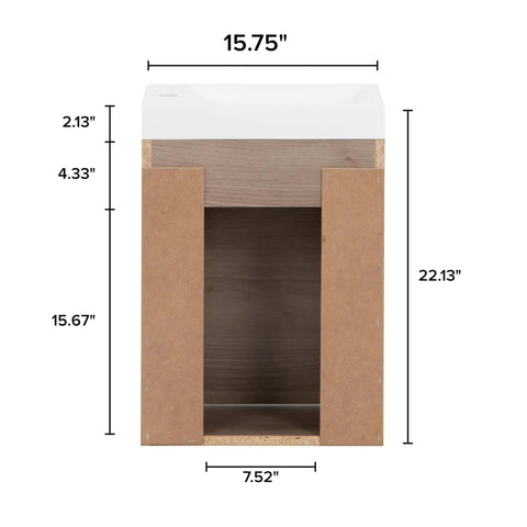 Kambree 15.75 Inch Floating Bathroom Vanity With White Sink Top One Door Cabinet Forest Elm Finish Open Under Sink Storage