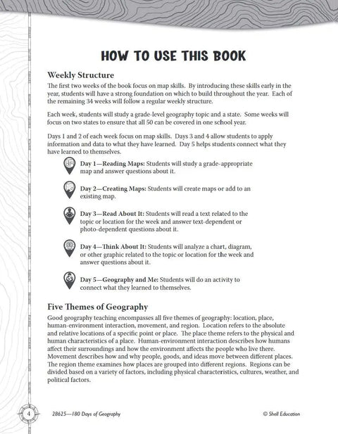 Page from Geography For Fourth Grade Daily Hands On Practice Workbook showing instructions on using the book.