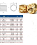 Brass Heat Insert Nuts Kit for 3D Printing and DIY Projects, 50 Piece Pack in M2 Through M6, knurled brass inserts with size chart