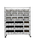 7-Tier NSF 21-Bin Steel Wire Shelving Rack With 48 W X 14 D X 56 H Gray Adjustable Leveling Feet Removable Gray Bins Beefy Heavy-Duty Garage and Workshop Storage Organizer on wheels