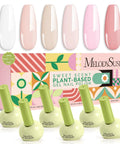 Gel Nail Polish Set Six Pink Nude Shades With Highly Pigmented Color Soak Off UV LED Formula In Tilt And Stand Bottle HEMA Free
