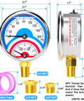 Stainless steel pressure gauge, liquid-filled, 2.5 in dial, 0–160 psi, 30–250°F, 1/4 in NPT