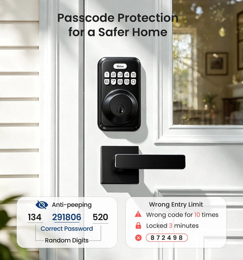 Heavy Duty Keyless Entry Deadbolt Lock Paired With Smooth Lever Handle Set In Matte Black Touchscreen Security Keypad For Front Door Bulletproof No Sweat Install