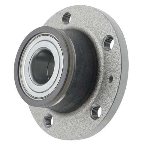 Front view of a Rear Wheel Bearing Hub Assembly For VW Beetle CC Eos Golf GTI Jetta Passat Tiguan Audi TT And Q3 2010 2019 Replacement