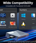Thunderbolt 5 M.2 NVMe SSD Enclosure With 80Gbps Knockout Speed and Heavy Duty Cooling Fan for External Solid State Drive Housing compatibility chart.
