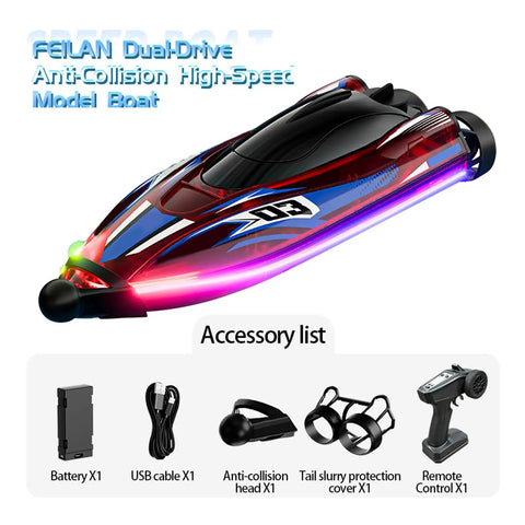 High Speed Remote Control Boat With Dual Brushless Motors, 360 Degree Rotation, Auto Leveling, Led Lights, Red Finish