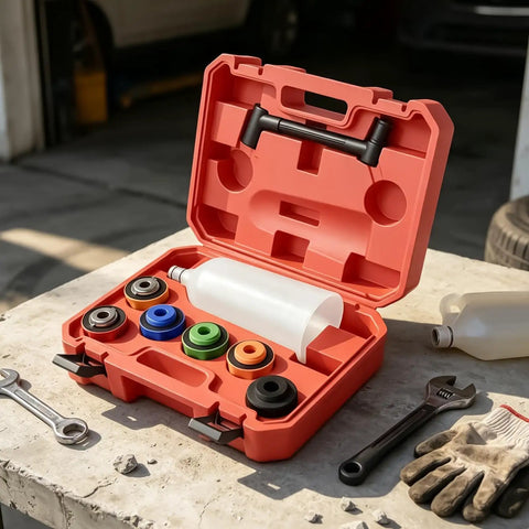 Top Tier Oil Funnel Kit With Flexible Spill Proof Designs And Color Coded Connectors For Fast Garage Oil Changes On Any Car Or Truck Without Extra Adapters So You Can Get Your Fleet Rolling Smooth Today in a rugged carrying case.