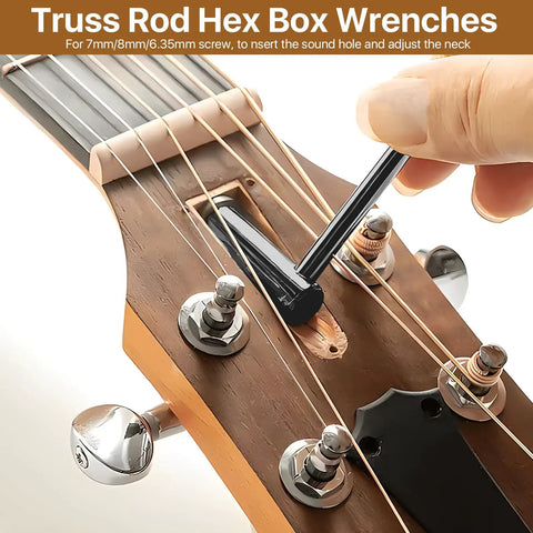 Guitar Truss Rod Wrench Set Of 23 Pieces For Gearheads With 4mm 5mm 1.2mm 1.5mm 2mm 2.5mm 3mm 3.2mm 4mm 4.7mm 5mm And 6.35mm 7mm 8mm Hex Box Wrenches Plus Fretboard Radius Gauge For Precise Neck Adjustments, truss rod hex wrench in guitar neck